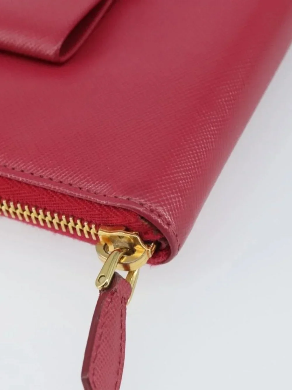 PRADA Ribbon Long Wallet Safiano leather Pink Gold